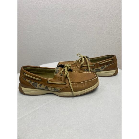 Sperry Top Sider Angelfish Leopard Print Sequin Boat Shoes Women's Size 7.5 - Picture 1 of 10